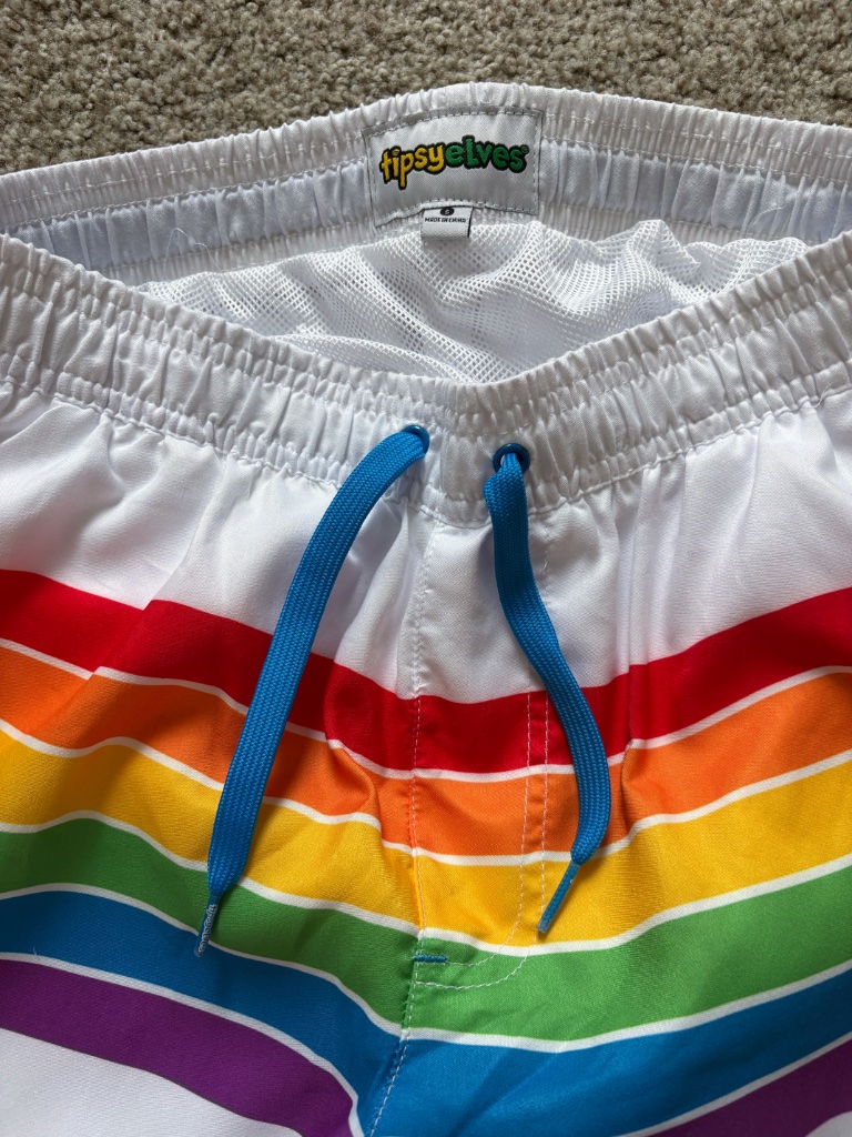 Tipsy Elves Men's White Rainbow Swim Trunks, Size S — image 5 of 7